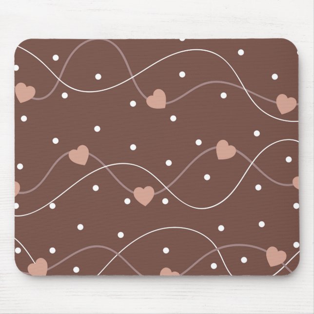 Chocolate Brown with Pink Hearts Pattern Mouse Pad (Front)