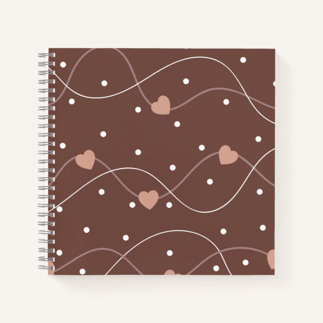 Chocolate Brown with Pink Hearts Pattern Notebook (Front)