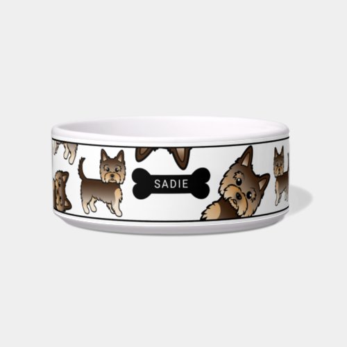 Chocolate Brown Yorkie Dogs Pattern  Name Bowl