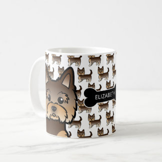 Chocolate Brown Yorkie With Dog Bone &amp; Name Coffee Mug