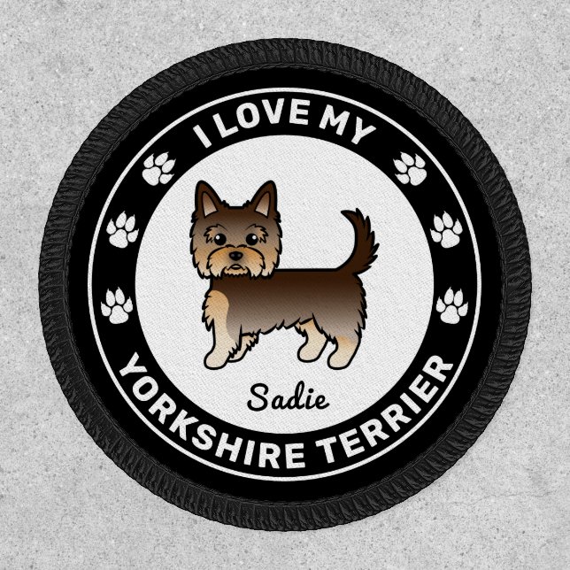 Chocolate Brown Yorkshire Terrier Dog Love & Text Patch (Front)