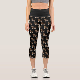 Chocolate Brown Yorkshire Terrier Dog Pattern Capri Leggings