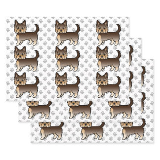 Chocolate Brown Yorkshire Terrier Dog Pattern Wrapping Paper Sheets
