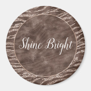 Chocolate Brown Zebra Glitter Peach Frame Magnet