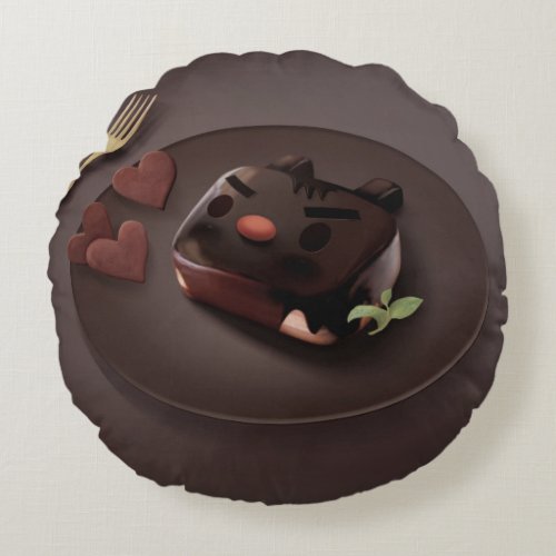 Chocolate Brownie Illustration Round Pillow