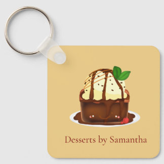 Chocolate Brownie With Vanilla Ice Cream Keychain
