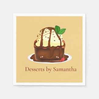 Chocolate Brownie With Vanilla Ice Cream Napkins