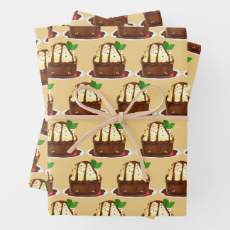 Chocolate Brownie With Vanilla Ice Cream Wrapping Paper Sheets