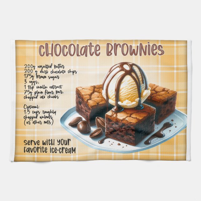 Chocolate Brownies Recipe Kitchen Towel (Horizontal)