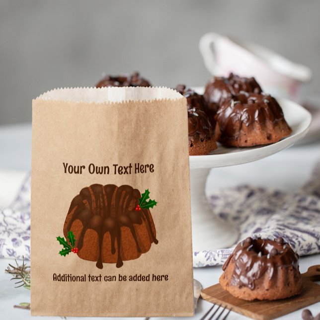 Chocolate Bundt Cake with Christmas Holly add text Favor Bag (Creator Uploaded)