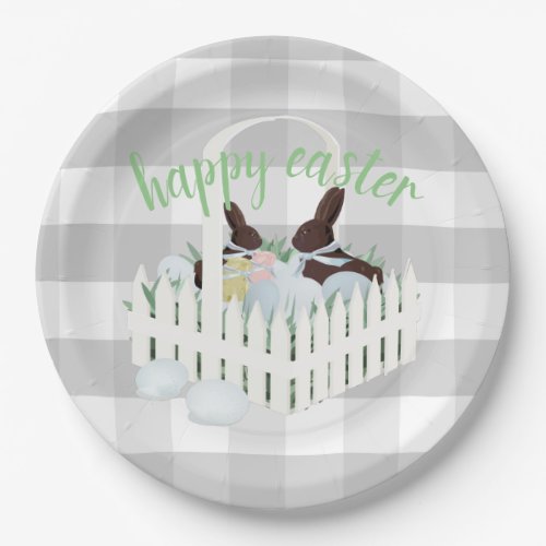 Chocolate Bunnies Eggs Gray Easter Paper Plate