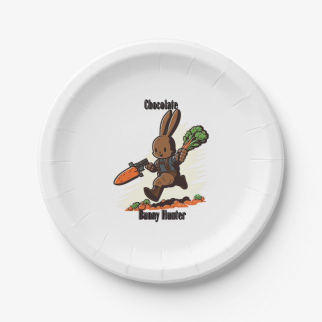 Chocolate Bunny Hunter Paper Plates (Front)