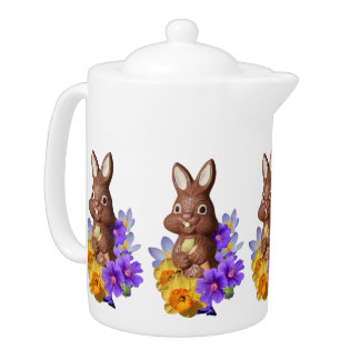 Chocolate Bunny in Flowers Easter Teapot
