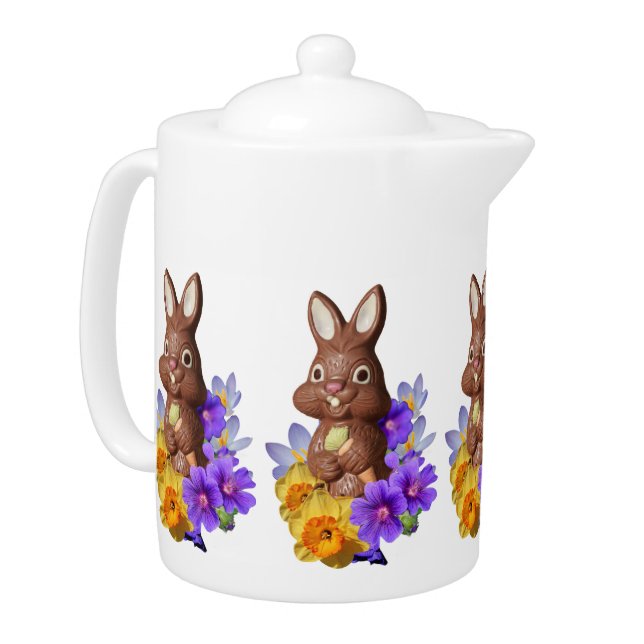Chocolate Bunny in Flowers Easter Teapot (Left)