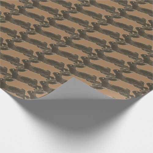 Chocolate Bunny Rabbits on Caramel Tan Whimsical Wrapping Paper