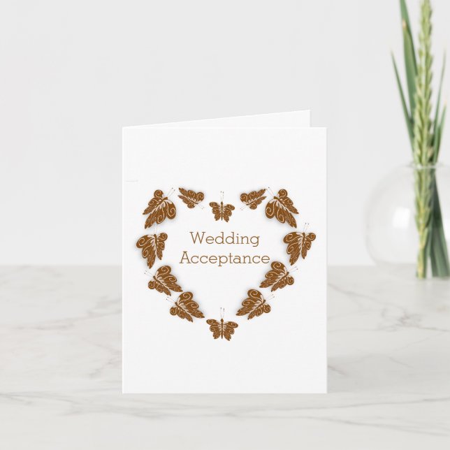 Chocolate Butterflies Design Wedding Acceptance Thank You Card (Front)
