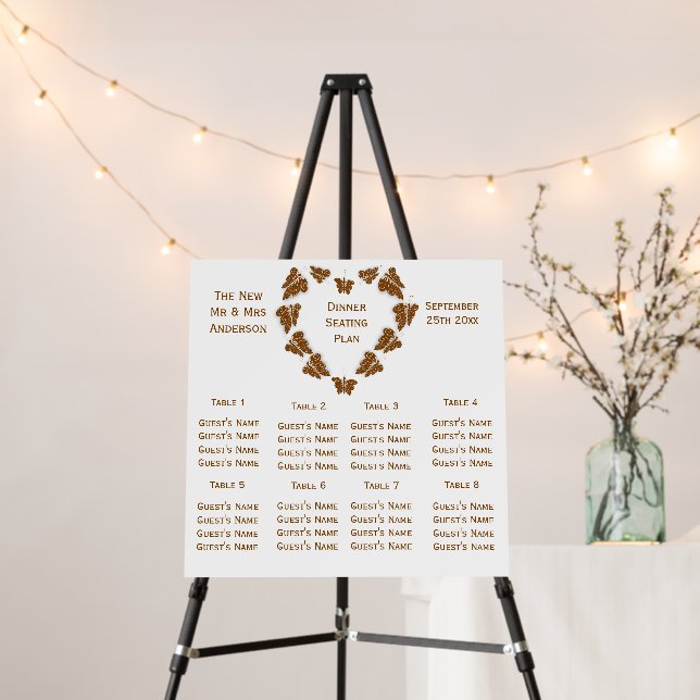 Chocolate Butterflies Design Wedding Seating Chart Foam Board (In Situ (Stand))