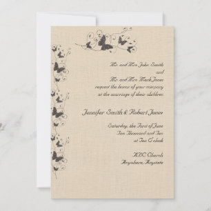 Chocolate Butterflies on Linen Wedding Invitation