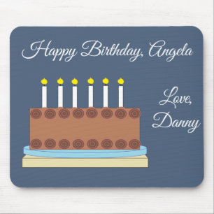 Chocolate Cake & Blue-Gray Birthday Mouse Pad