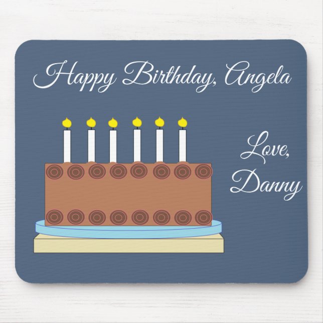 Chocolate Cake  & Blue-Gray Birthday Mouse Pad (Front)