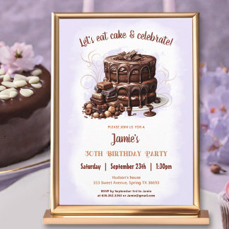 Chocolate Cake Desert Purple Brown 30th Birthday Invitation