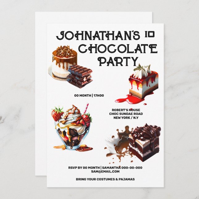 Chocolate cake dessert party kids theme summer invitation (Front/Back)