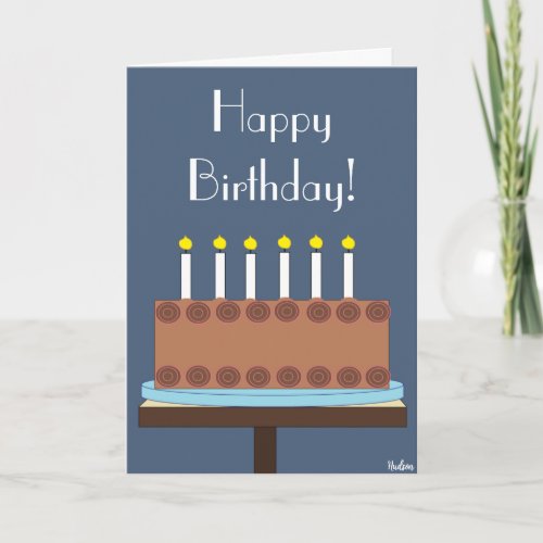 Chocolate Cake in Blue_Gray Blank Birthday Card