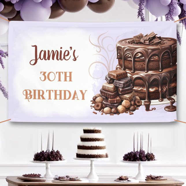 Chocolate Cake Purple Brown 30th Birthday Party Banner (Chocolate Cake Purple Brown 30th Birthday Party Banner)