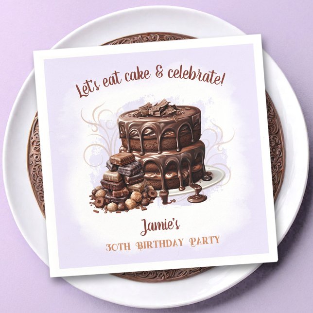 Chocolate Cake Purple Brown 30th Birthday Party Napkins (Chocolate Cake Purple Brown Birthday Party Napkins)