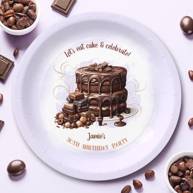 Chocolate Cake Purple Brown 30th Birthday Party Paper Plates (Chocolate Cake Purple Brown 30th Birthday Party Paper Plates)