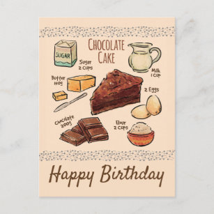 Chocolate Cake Recipe Birthday Postcard