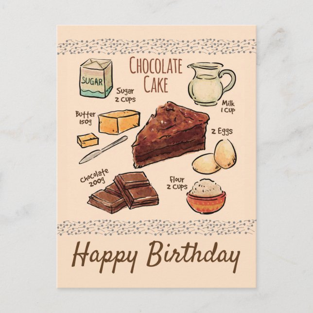 Chocolate Cake Recipe Birthday Postcard (Front)