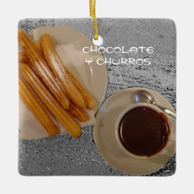 Chocolate Caliente con Churros Ceramic Ornament (Front)