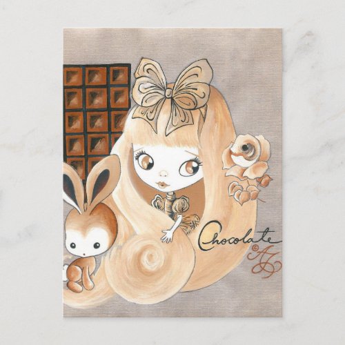 Chocolate Candy And Bunny And Girl Postcard