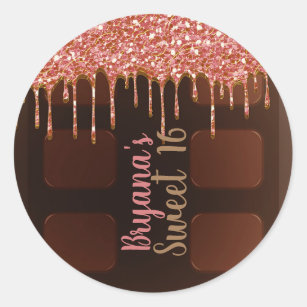 Chocolate Candy Bar Pink Glitter Drip Sweet 16 Classic Round Sticker