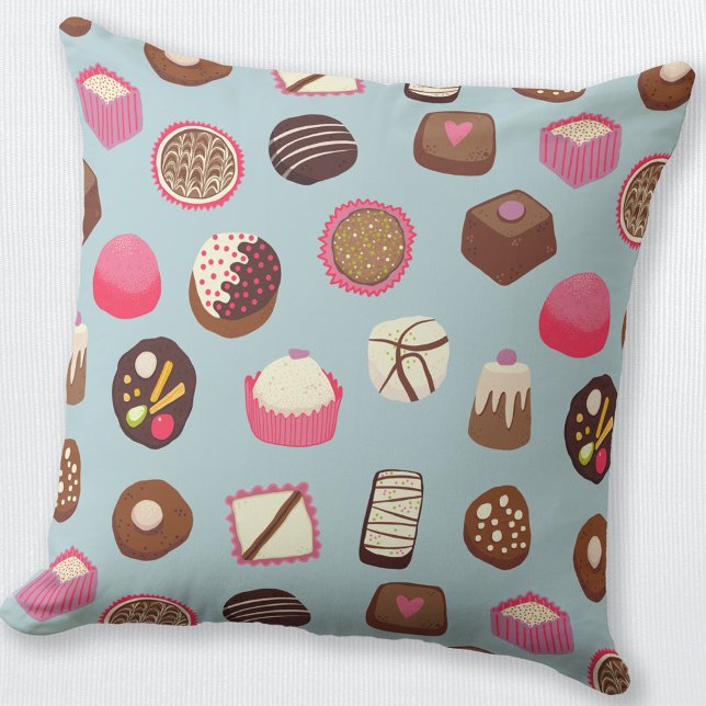 Chocolate Candy Confectionery Throw Pillow (Chocolates and candies throw pillow)