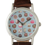Chocolate Candy Confectionery Watch<br><div class="desc">Delicious chocolate and candy confectionery pattern on a duck egg blue background,  full of sweet treats and temptations! This one has zero calories,  though.</div>