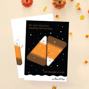 Chocolate Candy Corn Couple Fall Holiday Card