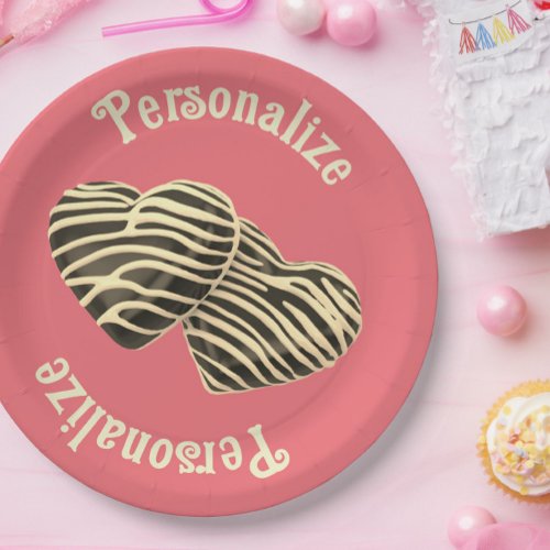 Chocolate candy heart coral pink cute love paper plates