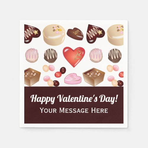 Chocolate Candy Heart Pattern Valentine Paper Napkins