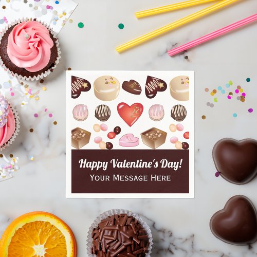 Chocolate Candy Heart Pattern Valentine Paper Napkins