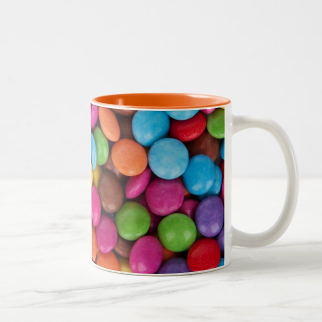 Chocolate candy rainbow color Two-Tone coffee mug (Right)
