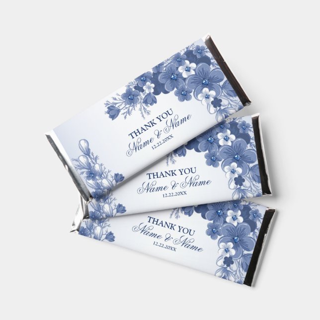 Chocolate Candy Wedding Party Gift Floral Blue Hershey Bar Favors (Front)