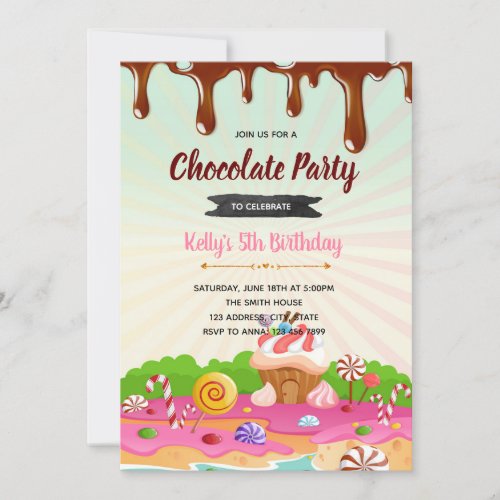Chocolate candyland birthday invitation