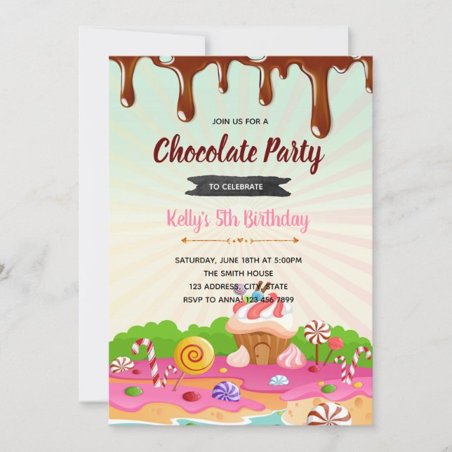 Chocolate candyland birthday invitation (Front)