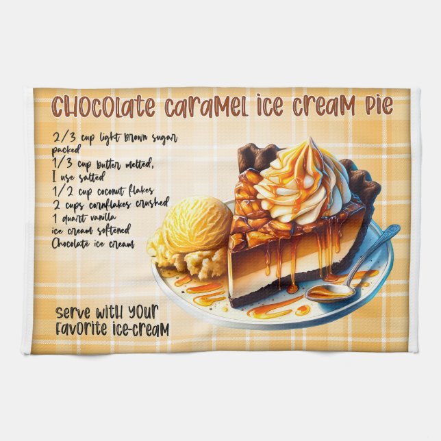 Chocolate Caramel Ice Cream Pie Recipe Kitchen Towel (Horizontal)