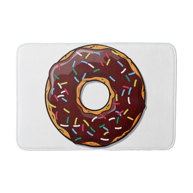 Chocolate Cartoon Donut with Sprinkles Bath Mat (Front)