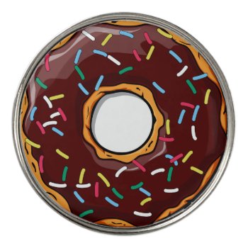 Chocolate Cartoon Donut With Sprinkles Golf Ball Marker by GroovyFinds at Zazzle