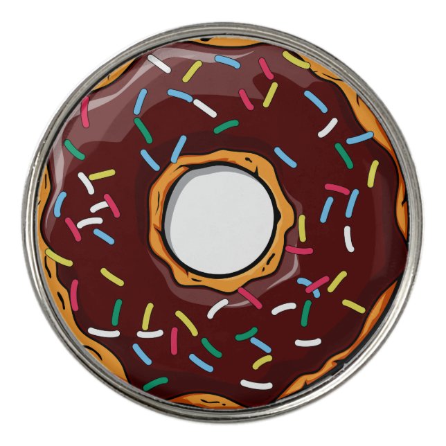 Chocolate Cartoon Donut with Sprinkles Golf Ball Marker (Front)