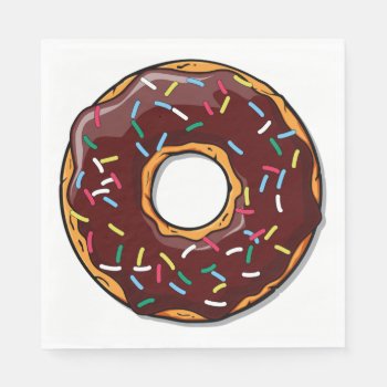Chocolate Cartoon Donut With Sprinkles Paper Napkins by GroovyFinds at Zazzle